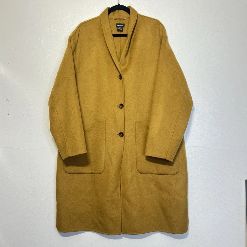 Summersalt Wool Blend Long Coat‎ Mustard ish Camel Sz 1XL Pockets Classic preppy